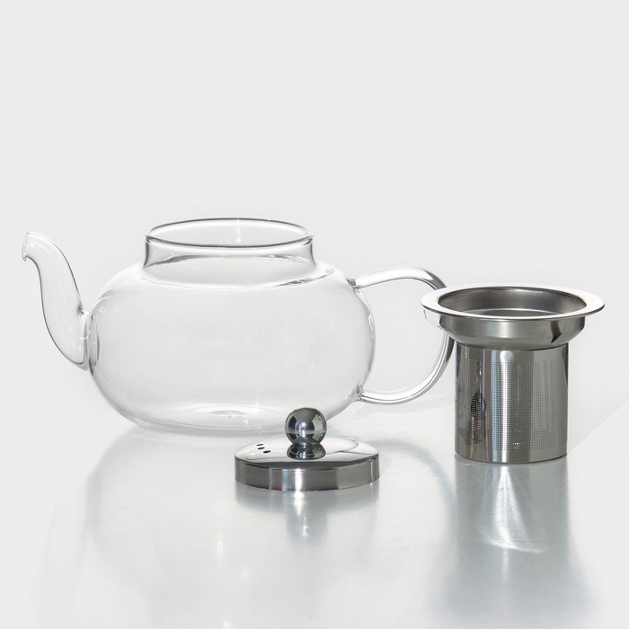 Чайник стеклянный заварочный с металлическим ситом Доляна «Калиопа», 600 мл - фото 1906834086