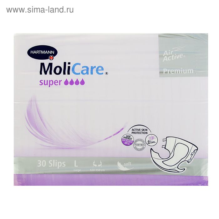 Подгузники воздухопроницаемые MoliCare Premium super soft L, 30 шт - Фото 1