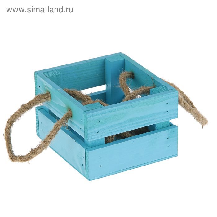 Кашпо деревянное Вероника Симпл, ручка верёвка, голубой - Фото 1