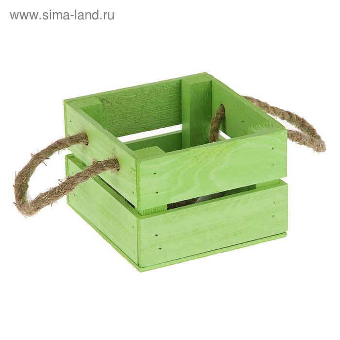 Кашпо деревянное Вероника Симпл, ручка верёвка, зелёный - Фото 1