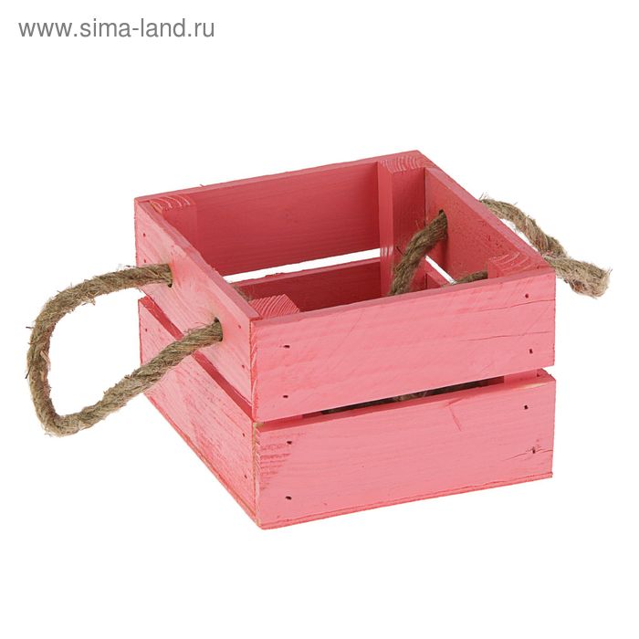 Кашпо деревянное Вероника Симпл, ручка верёвка, розовый - Фото 1
