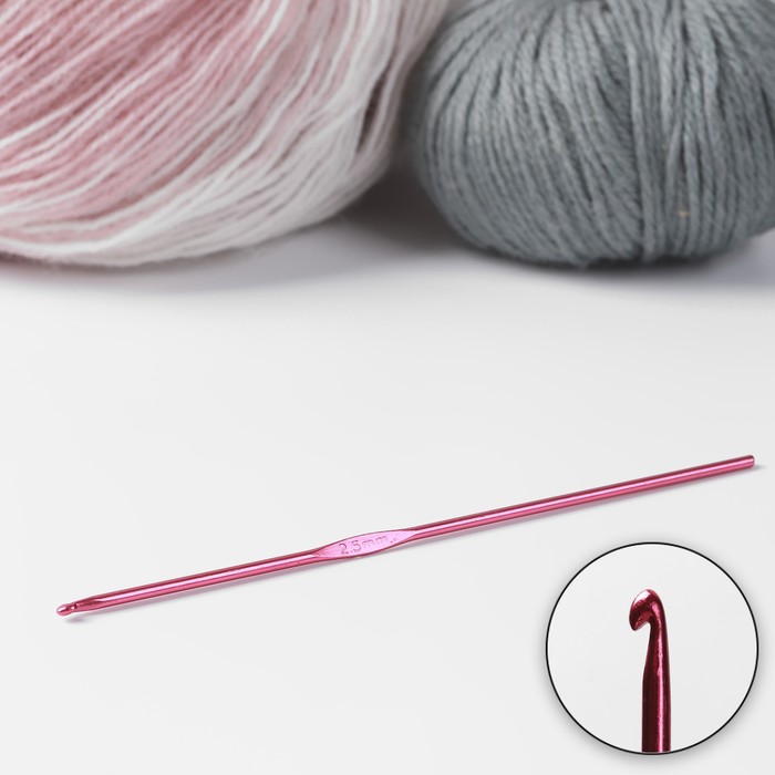 Крючок для вязания, d = 2,5 мм, 15 см, цвет красный - Фото 1