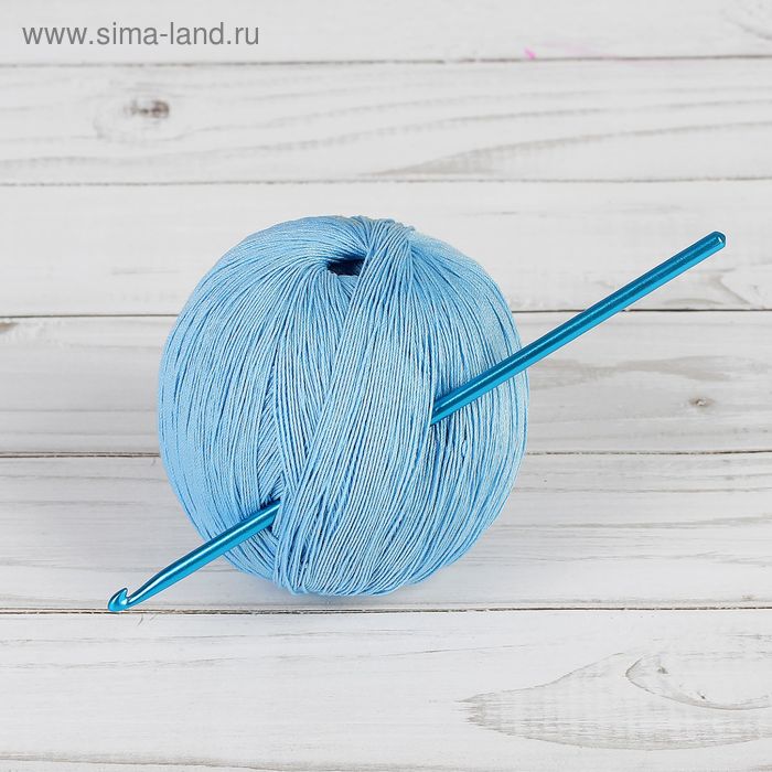 Крючок для вязания металлический, d=4мм, 15см, цвет синий - Фото 1