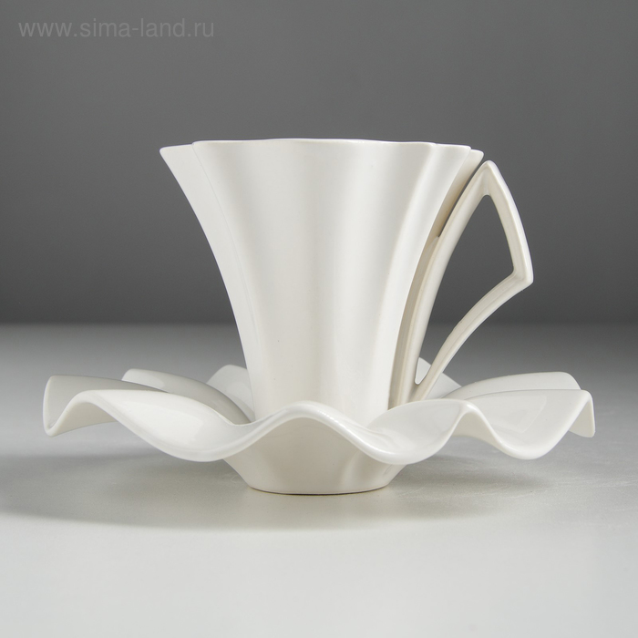 Чайный набор "Лотос белый ", 2 предмета: чашка 0.2 л, блюдце - Фото 1