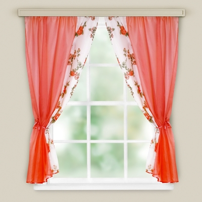 Комплект штор для кухни «Арина», цвет красный вуаль, однотонная вуаль-печать, принт микс, 240х160, п/э