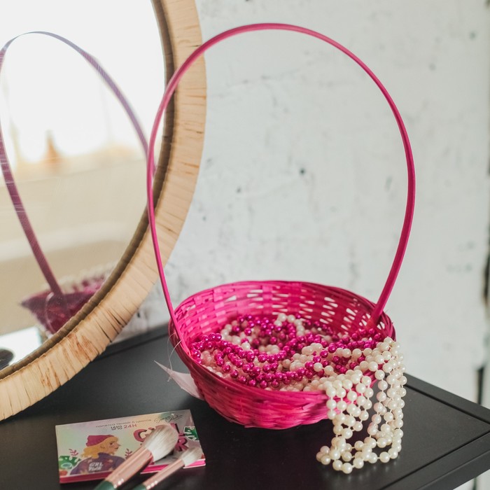 Корзина плетёная, бамбук, розовая, низкая - Фото 1