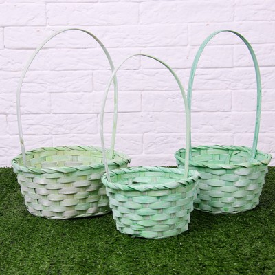 Набор корзин плетеных (бамбук), D16xH10/32см, D18xH10/34см, D21xH10/36см, 3шт. светло-зелены
