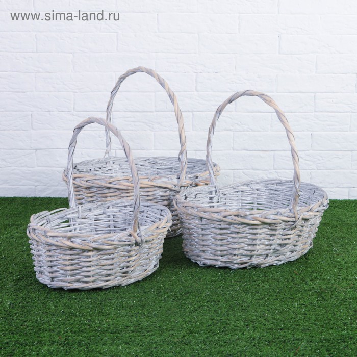 Набор корзин плетёных, ива, 3 шт., серо-бежевый цвет, большие - Фото 1