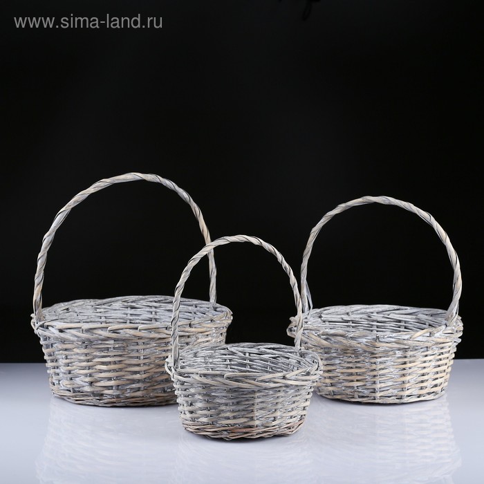 Набор корзин плетёных, ива, 36×36×14×37 см/30×30×12.5×32 см/25×25×11×28 см - Фото 1