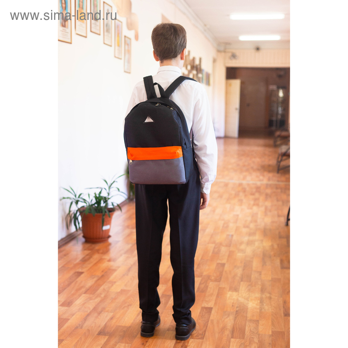 Рюкзак молодёжный, отдел на молнии, наружный карман, цвет чёрный/оранжевый - Фото 1