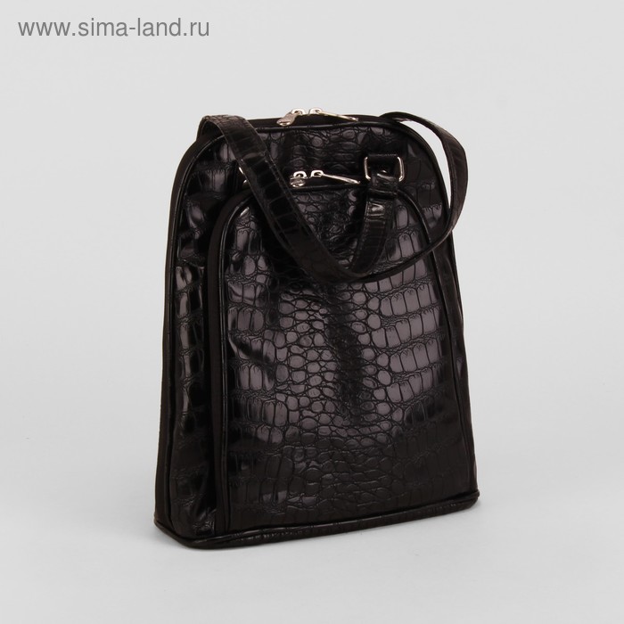 Сумка-рюкзак молодёжная на молнии, 2 отдела, крокодил чёрный - Фото 1