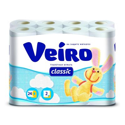 Туалетная бумага Linia VEIRO Classic, белая, 2 слойная, 24 шт.