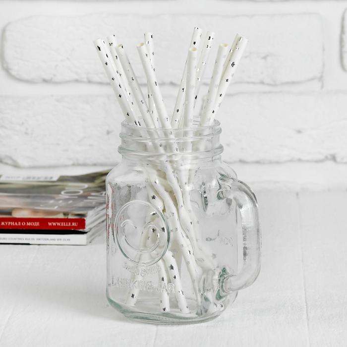 Трубочка для коктейля «Звёздочки», набор 12 шт., цвет серебряный - Фото 1