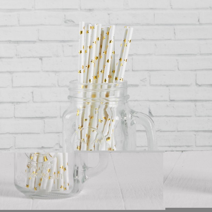 Трубочка для коктейля «Звёзды», набор 12 шт., цвет золотой - Фото 1