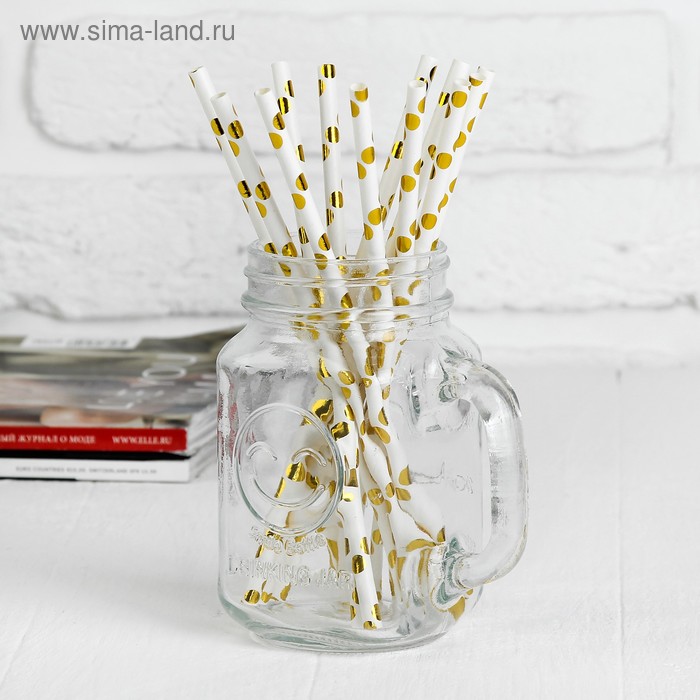 Трубочка для коктейля "Круги", набор 12 шт., цвет золотой - Фото 1