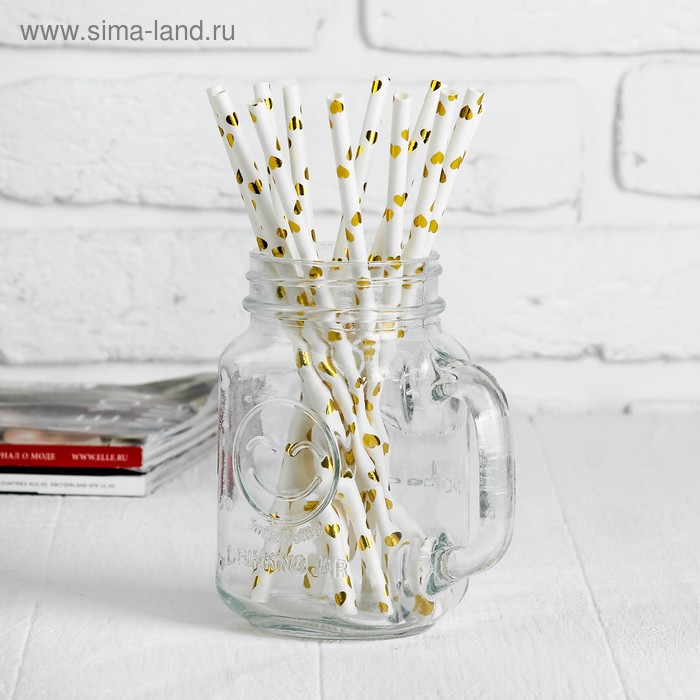 Трубочка для коктейля «Сердечки», набор 12 шт., цвет золотой - Фото 1