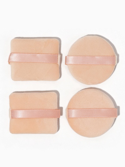 Пуховки для макияжа, набор - 4 шт., d=5 см / 5.5×4.4 см, с держателем, бежевая