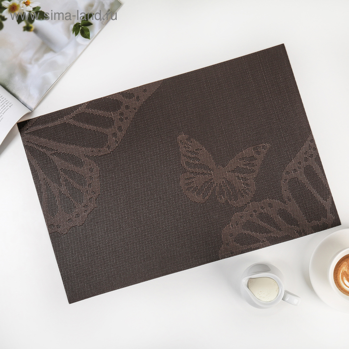 Салфетка сервировочная на стол «Бабочки», 45×30 см, цвет коричневый - Фото 1