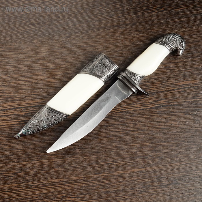 Сувенирный нож, белые вставки, рукоять в форме головы орла, 21 см - Фото 1
