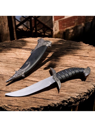 Макет оружия «Сувенирный нож изогнутый», 26.5 см, на ножнах длинный завиток, чёрный