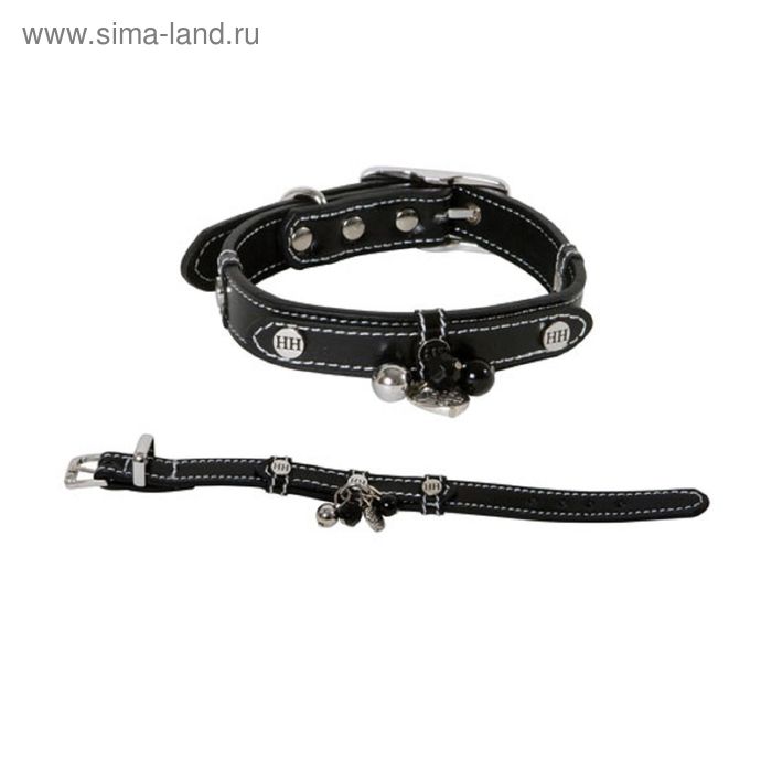 Ошейник кожа BEADS черный S, 33-39 х 2 х 0,8 см - Фото 1