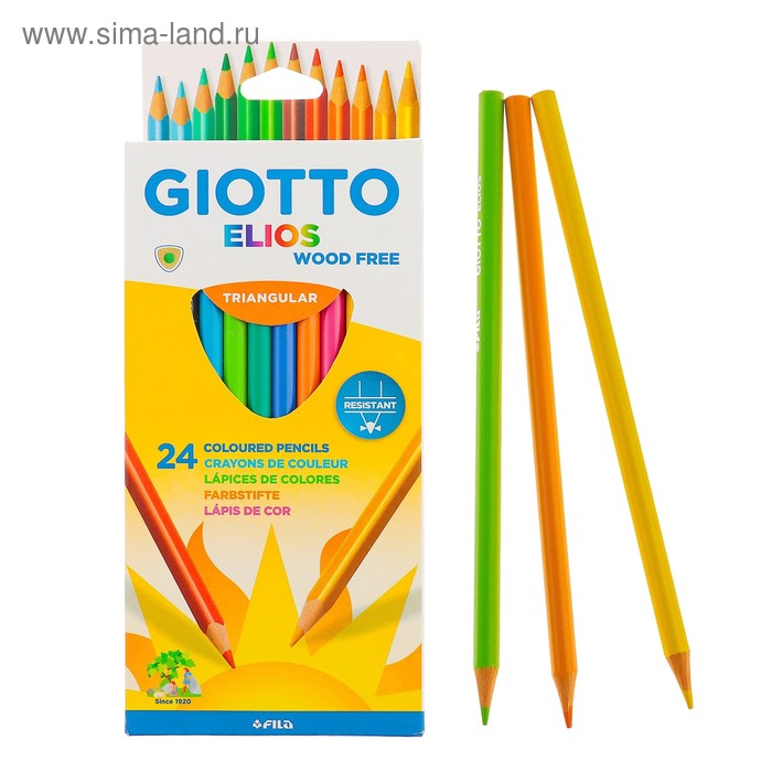 Карандаши 24 цвета GIOTTO Elios Tri 7.5/3.3 мм, трёхгранные пластиковые 275900 - Фото 1