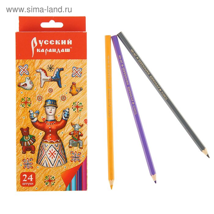 Карандаши 24 цвета "Русский карандаш. Фольклор", шестигранные, длина 175мм, ok 6.4мм - Фото 1
