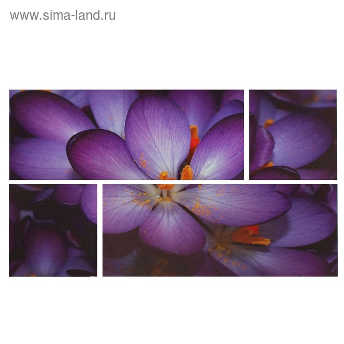 Картина модульная на подрамнике "Сиреневый цветок" 2шт-74*29 см, 2 шт-29*29 см, 60*105 см - Фото 1