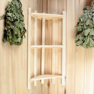 Полка для бани и сауны, 75×38×16 см, угловая, липа, 3 яруса, «Добропаровъ»