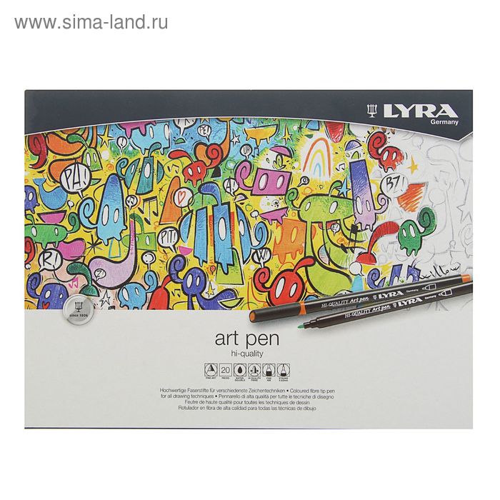 Фломастер для оформления набор 20 цветов LYRA Hi-Quality Art Pen в металлической коробке L6751200 - Фото 1