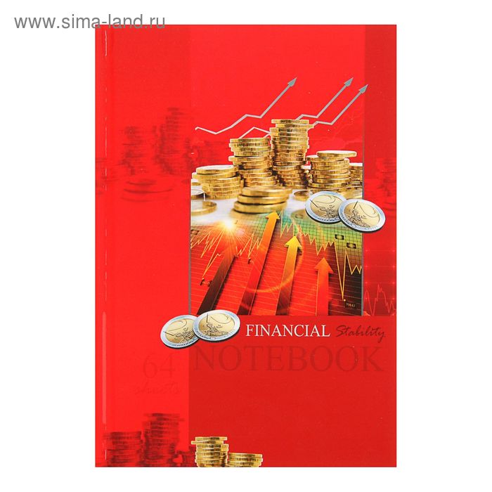 Записная книжка А5, 64 листа "Монеты на красном", твердая обложка, глянцевая ламинация - Фото 1