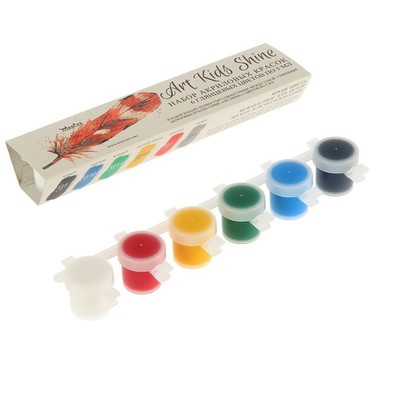 Краска акриловая, набор 6 цветов х 5 мл, Shine, WizzArt Kids, глянцевые, морозостойкий