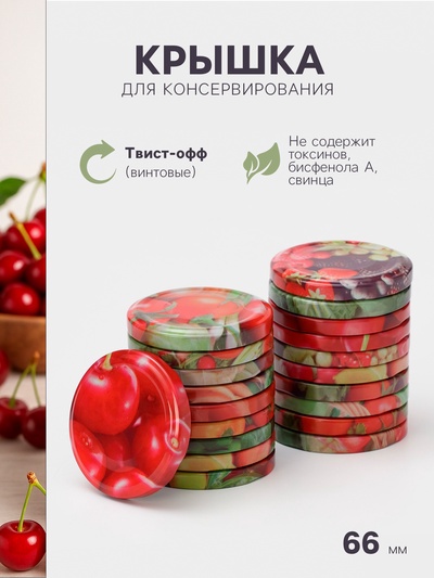 Крышка для консервирования «Элит», ТО-66 мм, жесть, винтовая, литография, фасовка 20 шт., МИКС