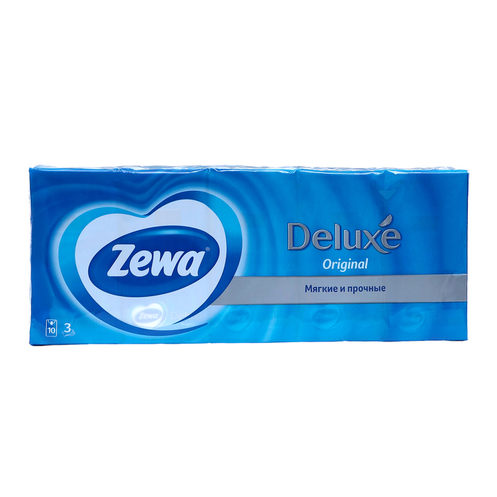 Платочки бумажные носовые Zewa Deluxe, 10 упаковок по 10 шт. - Фото 1