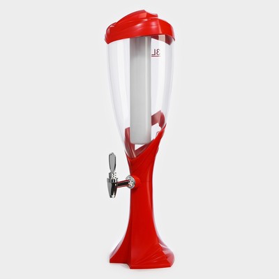 Башня пивная «Вавилон», 3 л, колба для льда, подсветка, батарейка Ag10, пластик, красная