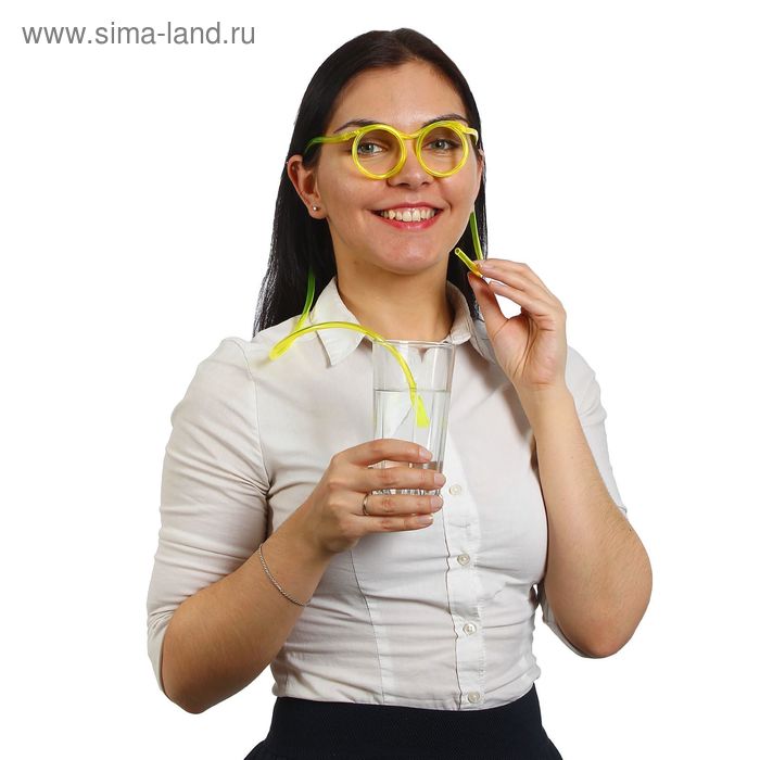 Трубочка для коктейля "Круглые очки", цвет жёлтый - Фото 1