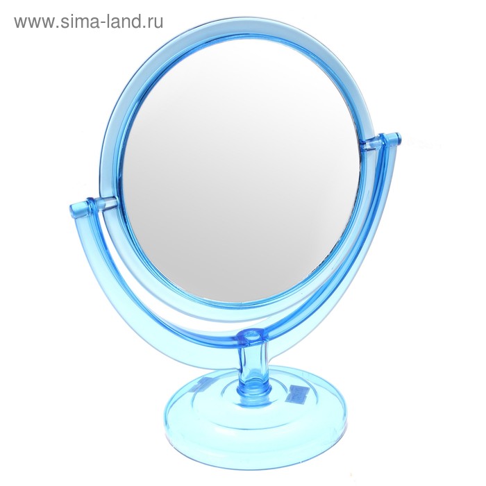 Зеркало настольное, круглое, d=17см, двустороннее, с двукратным увеличением, цвет прозрачно-голубой - Фото 1