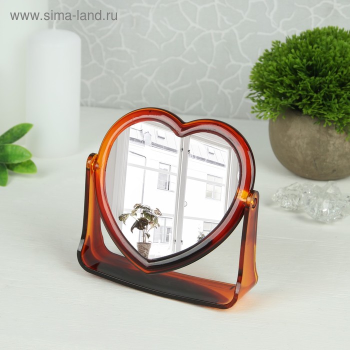 Зеркало на подставке, двустороннее, с увеличением, зеркальная поверхность 10 × 9,5 см, цвет «янтарный» - Фото 1