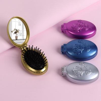 Расчёска массажная «Перламутровая роза», складная, с зеркалом, 5,5 × 9 см, цвет МИКС