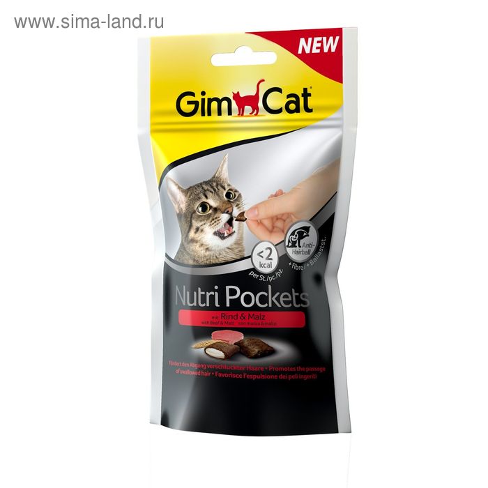 Подушечки для кошек Gimcat "Нутри Покетс" с говядиной и солодом, 60 г - Фото 1