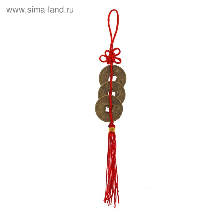 подвеска 3 монеты бронза с узлом счастья d=3см - Фото 1