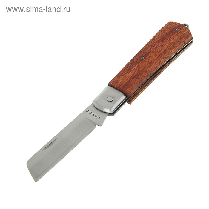 Нож электрика FIT Профи, для зачистки изоляции, нержавеющая сталь, ручка дерево - Фото 1
