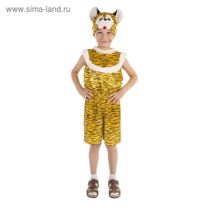 Карнавальный костюм "Тигр", комбинезон атласный, шапка, р-р 60, рост 110-116 см - Фото 1