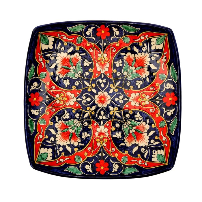 Ляган Риштанская Керамика "Цветы", 25 см, квадратный, красный - фото 1905385687