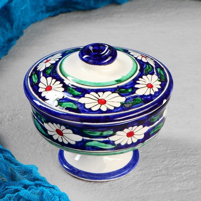 Сахарница узбекская Риштанская Керамика «Цветы», 250 мл, синяя