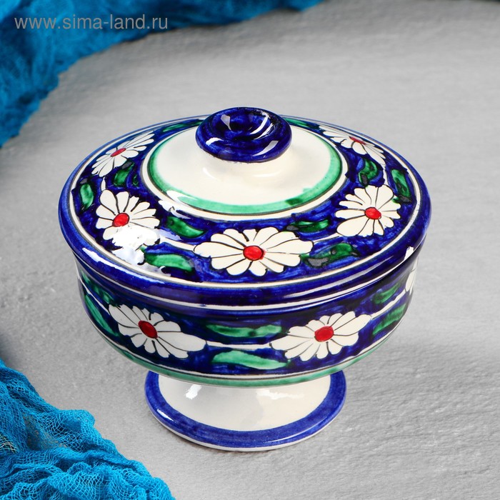 Сахарница Риштанская Керамика "Цветы", 250 мл, синяя - Фото 1