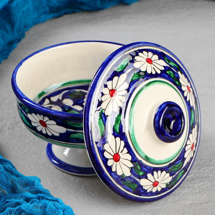 Сахарница Риштанская Керамика "Цветы", 250 мл, синяя - фото 1925814285