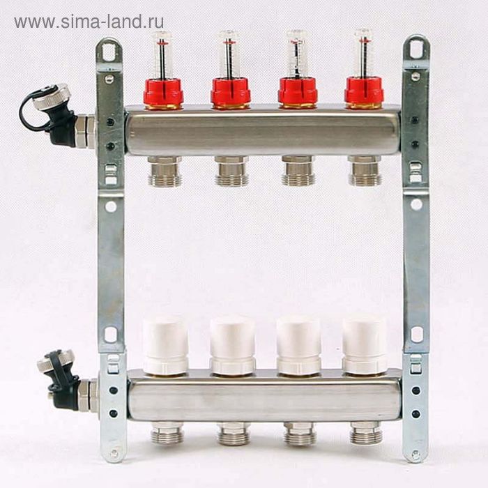 Коллекторная группа UNI-FITT, 1"х3/4" 4 выхода, расходомеры до 6 л/мин, нержавеющая сталь - Фото 1