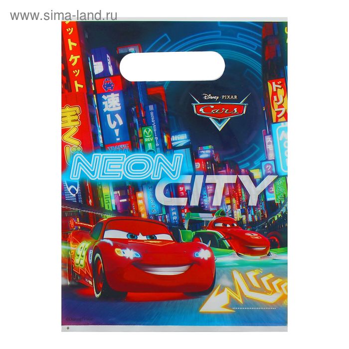Пакеты подарочные "Тачки. Неоновый город" 17*23 см (набор 6 шт) / Cars Neon - Фото 1