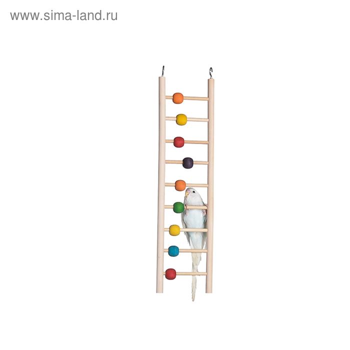 Игрушка для птиц "Лестница с бусинками" 9 ступеней, 3.5 x 21 x 24 см - Фото 1